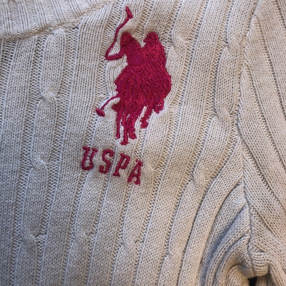 White U S Polo Sweater with Pink Logo - Picture 2 of 4